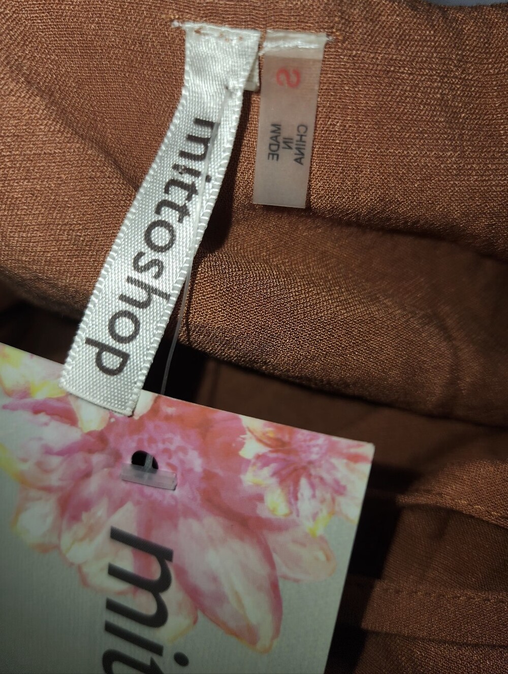 mittoshop Rust Brown Spaghetti Strap Dress with White Floral Embroidery, Size S - Picture 8 of 9